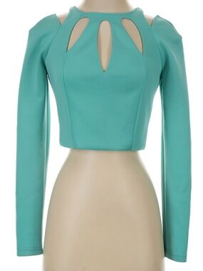 bebe Aqua Teardrop Cutout Long-Sleeve Crop Top